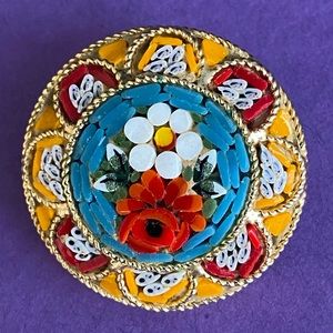 Vintage Italian mosaic floral brooch pin